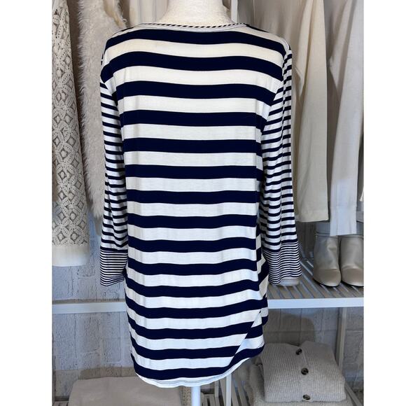 Chico's Women's Sz 1 (Small) Petite Nautical Striped 3/4 Sleeve Blouse - Picture 3 of 6